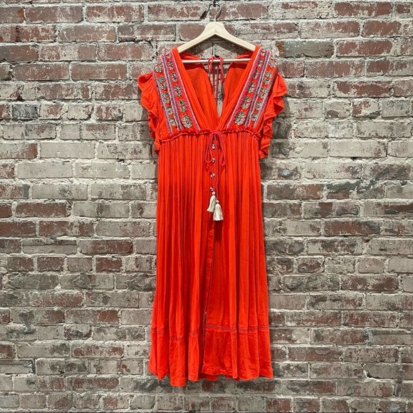 Free People Bali Will Wait For You Midi Red Dress Size Small - Picture 4 of 12